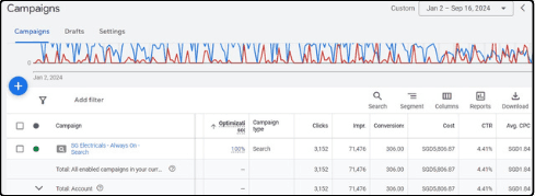 306 conversions, Google Ads, Jan to Sep 2024